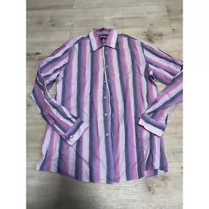 Hugo Boss Striped Dress Shirt Long Sleeve Button Down Pink Purple White Size XL - Picture 1 of 8