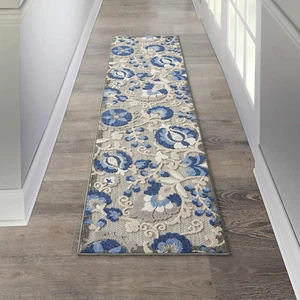 Aloha Indoor/Outdoor Natural/Blue 2' X 6' Area Rug, Easy Cleaning, Non Shedding, - Picture 1 of 8