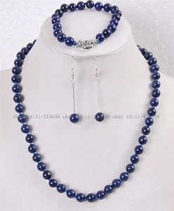 Pendientes pulsera collar piedras preciosas cuentas 10 mm redondos lapislázuli azul 18/7,5"" - Imagen 1 de 4
