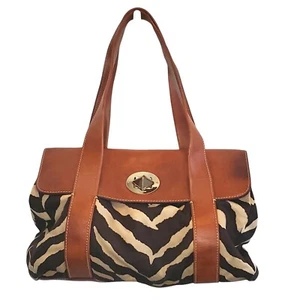 Cartera Hobo Y2K Kate Spade Estampado Cebra Cuero Solapa Lona Estampado Animal Marrón - Imagen 1 de 12