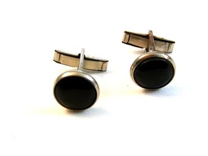 Vintage Manschettenknöpfe silberfarben & schwarz - Bild 1 von 3