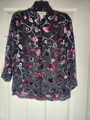 Chaqueta/blusa/túnica Easy Spirit 4 mezcla de seda negra con botones para mujer Foto 1 de 4