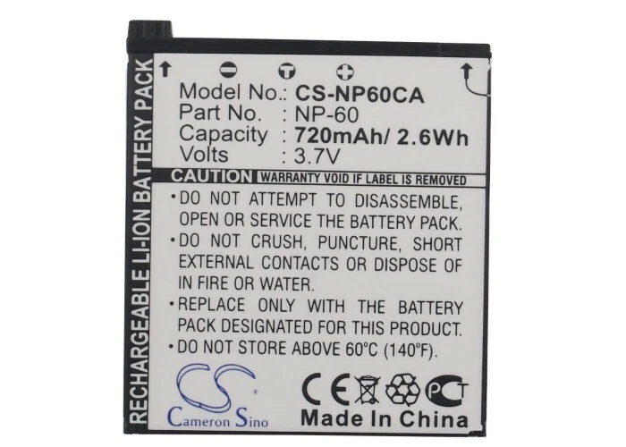 Cameron Sino 3.7V 720mAh Li-ion Replacement Battery For Casio Camera - Image 1 of 1