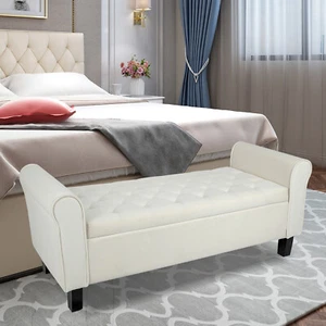 51" Upholstered Storage Ottoman End of Bed Bench Foot Rest with Rolled Arms - Picture 1 of 49
