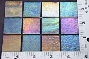 1101.51-12 PIECES 1"x1" CLEAR IRIDIZED BULLSEYE THIN 2mm GLASS 90 COE COMPATIBLE - Picture 1 of 1