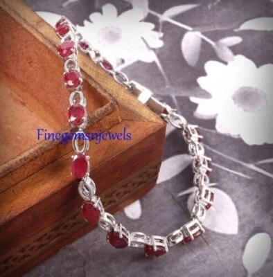 Natural Ruby Gemstones with 925 Sterling Silver Bracelet for women's #904 - Image 1 of 4