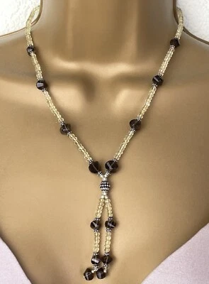 Collar de plata de ley con cuentas de cuarzo ahumado y piedras preciosas de citrino Foto 1 de 4