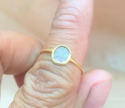 Polki Diamond Ring, 925 Silver Handmade Bezel Setting Statement Thin Fancy Ring - Image 1 of 2