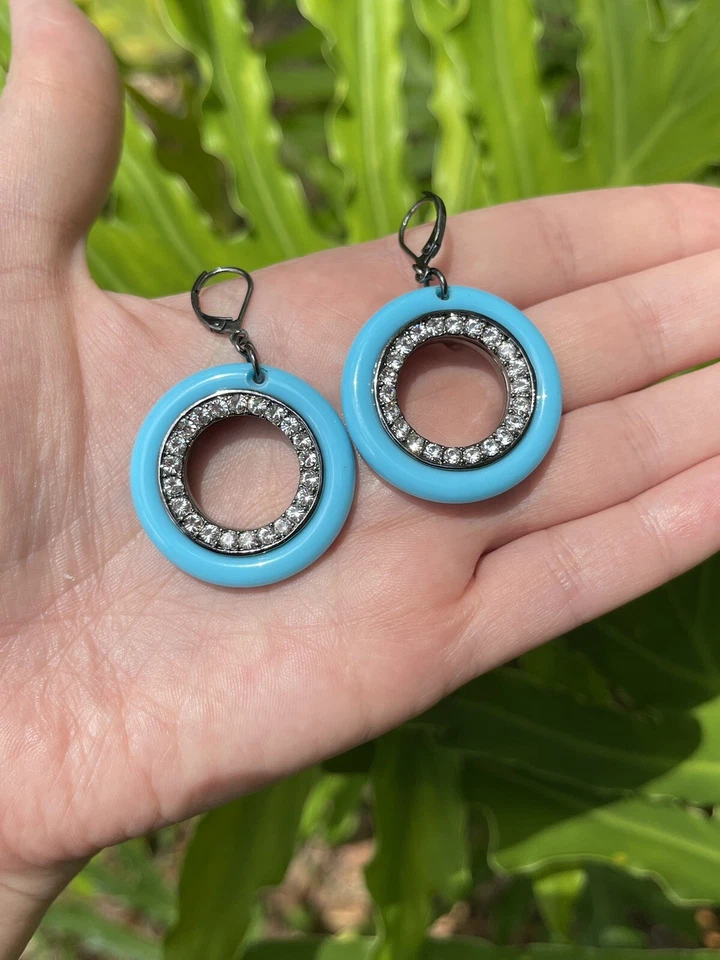 Novos brincos da KJL Gunmetal Crystals turquesa - Imagem 1 de 3