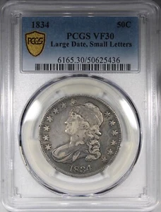 1834 Capped Bust Half Dollar PCGS VF30 Large Date Small Letters - Picture 1 of 2