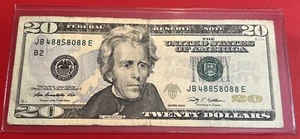 $20 Dollar Bill - Fancy Serial Number 2009, Five Lucky 8 JB48858088E - Picture 1 of 2