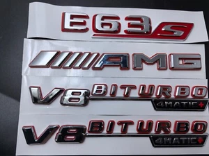 Cromo rojo para Mercedes Benz E63S AMG V8 BITURBO 4MATIC+ Pegatina emblema insignia/ - Imagen 1 de 2