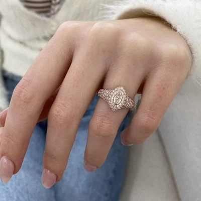 Anillo redondo con cúpula de diamantes creado en laboratorio marquesa de 1,02 quilates F/VS 14K oro rosa Foto 1 de 4