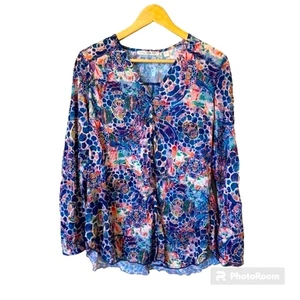 Sno Skins Top Womens Lagenlook Blouse Colorful Boho Lightweight Artsy Blue Shirt - Picture 1 of 7