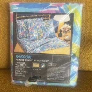 Lenzuolo piatto nuovo sigillato vintage Sears Perma-Prest Kaboom Mussola Twin Size - Foto 1 di 4
