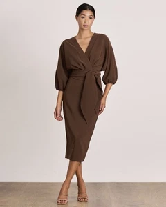 Pasduchas | Emerson Drape Midi Dress | Brown | Size: 16 - Picture 1 of 5