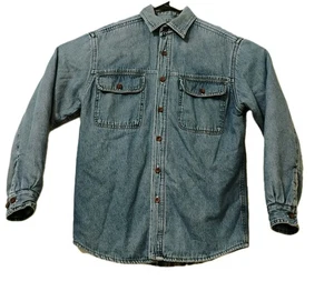 Roundtree & Yorke Fleece-Lined Blue Denim Button Down Shirt Men's Shacket Small - Picture 1 of 10
