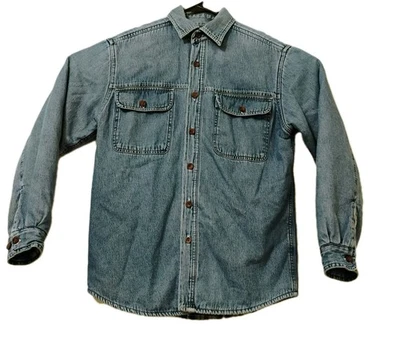 Camisa para hombre Roundtree & Yorke forrada de vellón azul denim abotonada pequeña Foto 1 de 4