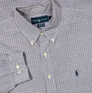 Polo Ralph Lauren vintage anni 90 17-32/33 a quadri con bottoni manica lunga camicia Yarmouth - Foto 1 di 14