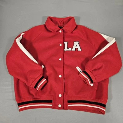 Chaqueta Forever 21 Varsity LA Letterman para mujer grande roja bolsillos botón Foto 1 de 4