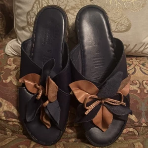 Spring Step Hilary Blue Leather Wedge Slide Size 40 US 9 Made in Turkey  BOHO - Picture 1 of 10