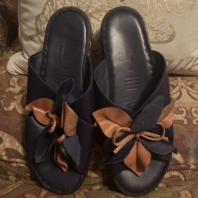 Spring Step Hilary Blue Leather Wedge Slide Size 40 US 9 Made in Turkey  BOHO - Image 1 of 4