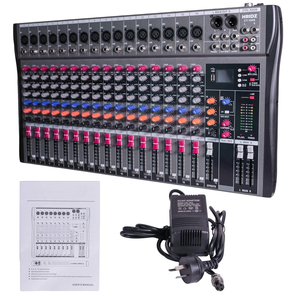 Hridz 16 Channel DJ Karaoke Audio Sound Mixer Mixing DJ Console USB with 48V Pha - Image 1 of 4
