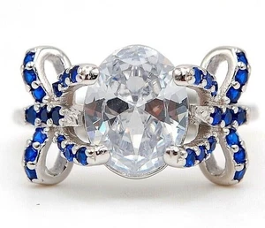  3 kt behandelter blauer Saphir & Topas 925 Sterlingsilber Ring Schmuck Größe 8 U3-8 - Bild 1 von 3