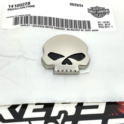 NEW Genuine Harley Willie G Antique Nickel Skull Fairing Medallion 1.5" 14100228 - Image 1 of 3