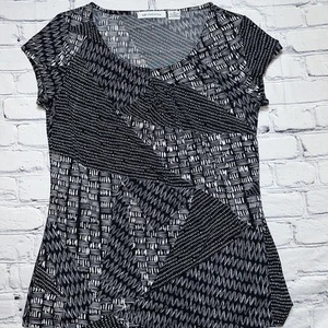 Liz Claiborne Women’s Geometric Print Blouse Pleating Accent Stretchy Top Medium - Picture 1 of 11