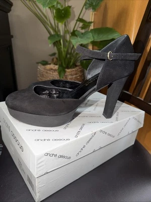 Andre Assous Platform Mary Jane  Black Suede Pumps Size 7.5 M - Image 1 of 4