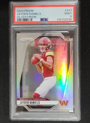 Tarjeta de novato Jayden Daniels Panini Prizm #347 2024 **Prizm plateado** PSA 9 Foto 1 de 2