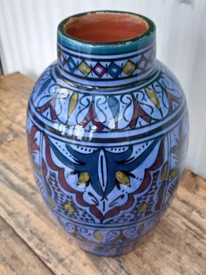 Antique Moroccan Glazed Terracotta Vase. Handmade Beautifully Designed. - Image 1 of 4