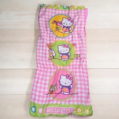 "Saco de dormir Sanrio Hello Kitty 2008 rosa a cuadros 24""x 53"" usado" Foto 1 de 4