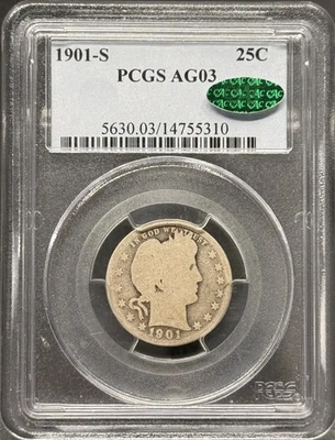 1901 S Barber Quarter PCGS AG-3 CAC - Image 1 of 3