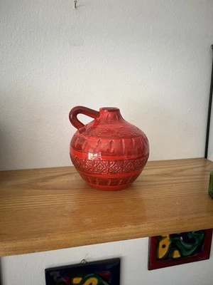 Vintage 70er Keramik Vase von Aldo Londi für Bitossi Rimini Rot - Bild 1 von 4