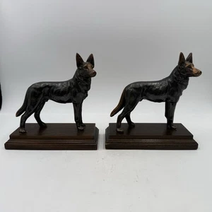 Set 2 Vintage Antique Bronze German Shepherd Guard Dog Statue Sculpture Bookends - Picture 1 of 18