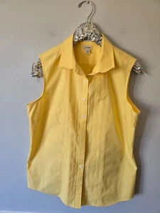 LL Bean Yellow Wrinkle Resistant Sleeveless Button Front Collared Blouse Large - Picture 1 of 7