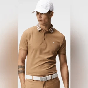 NWT J. Lindeberg Men’s The Gus Regular Fit Tan Polo Fast Drying - Size S - Picture 1 of 12