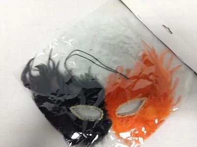 Mardi Gras Ball Masquerade feather eye mask orange black Halloween mysterious - Image 1 of 3