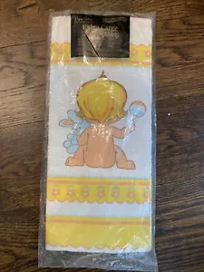 VTG Baby Shower Paper TABLE COVER 54"x102" Pastel Party Yellow Scallop Paper Art - Picture 1 of 7