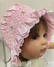 Will'beth Smocked Embroidered Pink Newborn/Infant Girl Baby Bonnet 0-3m NWT
