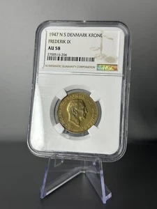 1947 NS Denmark Frederik IX 1 Krone NGC AU 58 BETTER DATE KM# 837.1 - Picture 1 of 2