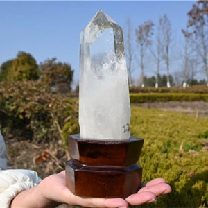 1.25LB Natural Clear Quartz Obelisk Tower Quartz Cystal Reiki Wand Point +Stand - Picture 1 of 14