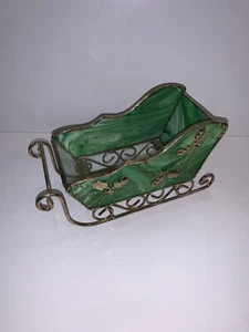 Vintage Sleigh Centerpiece Gold Metal Wire & Poinsettia Design Ornate Tabletop - Picture 1 of 5