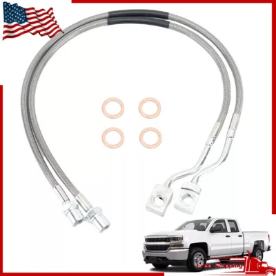 2PCS Front Steel Extended Brake Lines 89370 For GMC Sierra 1500 Yukon XL 1500 - Image 1 of 4
