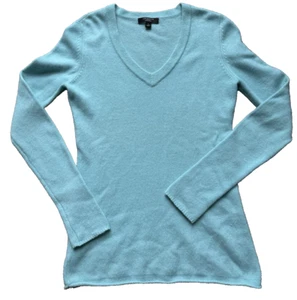 Ann Taylor 100% Cashmere V-neck Sweater Long Sleeve S Aqua Blue Green Bin-X - Picture 1 of 5
