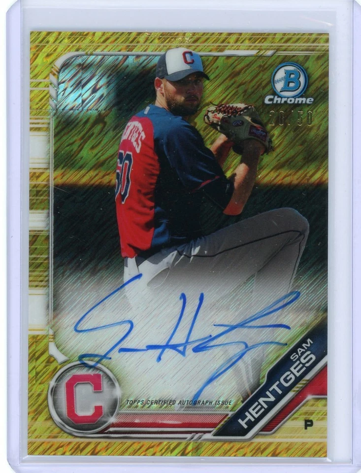 2019 BOWMAN CHROME GOLD SHIMMER REFRACTOR AUTO SAM HENTGES INDIANS 20/50 - Image 1 of 1