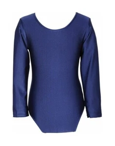 Girls Navy Blue Leotard Long Sleeve Kids Bodysuit School Swimming Dance Sports - Picture 1 of 1