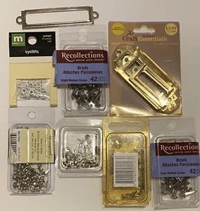 Scrapbook Craft Embellishments Lot: Brads Eyelets Metal Book Plates - Picture 1 of 4